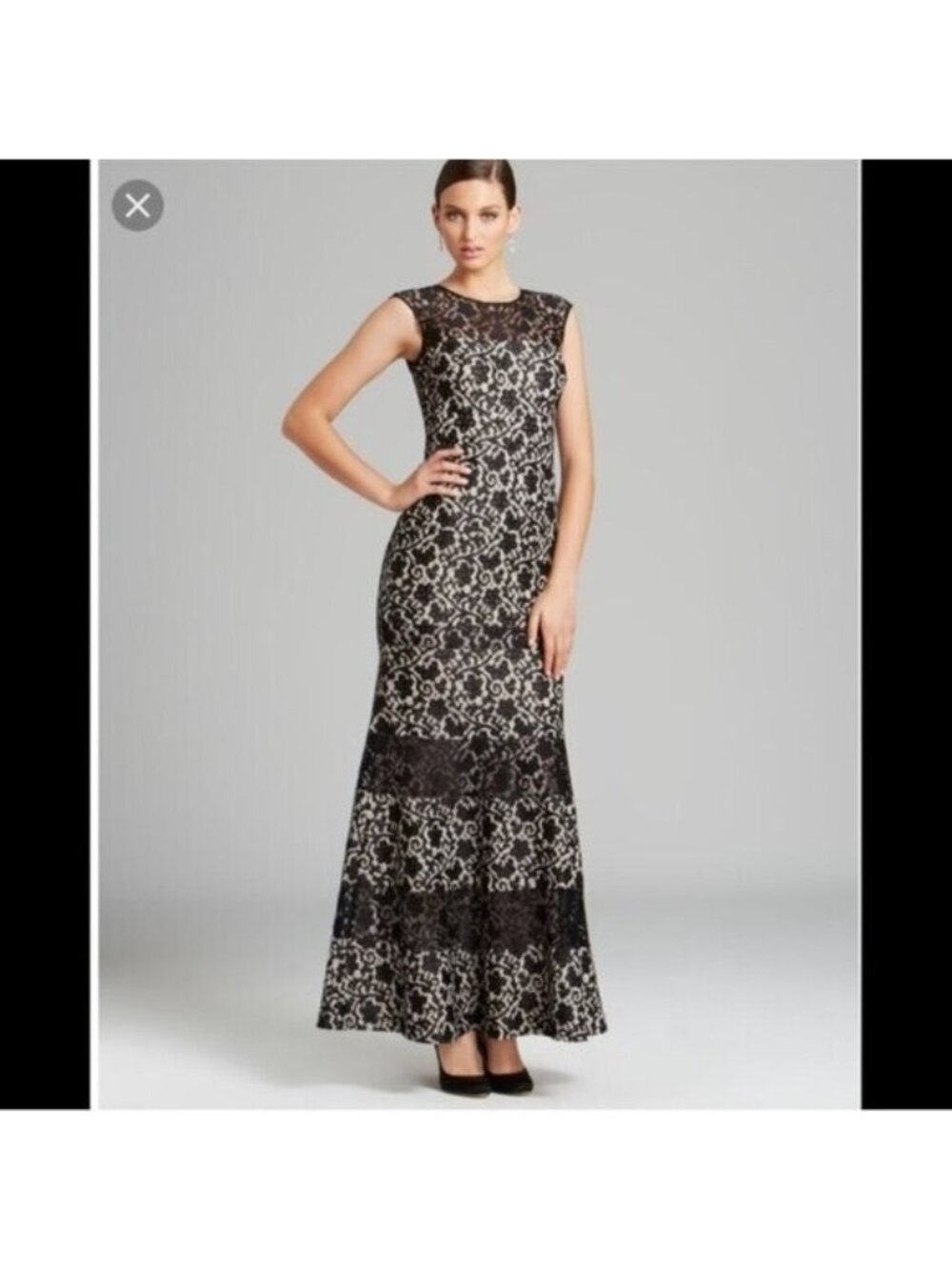 Kay Unger 8 Gown Black Lace Overlay Dress Evening Formal Full Length Cap Sleeve - Picture 15 of 15